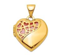JewelryWeb 14ct Solid Yellow Gold Love Hearts Cut Out 16mm With Pink Fabric Diamond Heart Locket Pendant-Locket Necklace for Women