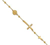 JewelryWeb 14ct Solid Yellow Gold Polished Religious Faith Cross and Beaded Bracelet 19 Centimeters Link-Bracelet for Women