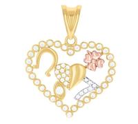 JewelryWeb 14ct Tri color Gold Womens Cubic Zirconia Clover Evil Eye Horse Shoe 7 Good Luck Heart Charm Pendant Necklace 27x22mm Wide-Pendant for Women