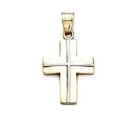 JewelryWeb 14ct Two Tone Gold 2 Piece Religious Faith Cross Pendant Necklace-Pendant for Women