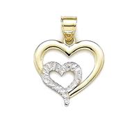 JewelryWeb 14ct Two Tone Gold Double Sparkle Cut Love Heart Pendant Necklace-Pendant for Women