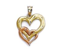 JewelryWeb 14ct Two Tone Gold Inter Locked Love Hearts Pendant Necklace-Pendant for Women