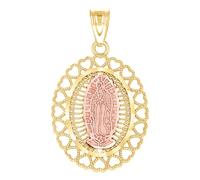 JewelryWeb 14ct Two tone Gold Womens Filigree Oval Guadalupe Religious Pendant Necklace 28.4x16.4mm Wide-Pendant for Women
