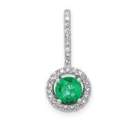 JewelryWeb 14ct White Gold Diamond and Emerald Halo Pendant Necklace-Pendant for Women