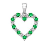 JewelryWeb 14ct White Gold Diamond and Emerald Love Heart Pendant Necklace-Pendant for Women