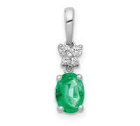 JewelryWeb 14ct White Gold Diamond and Oval Emerald Pendant Necklace-Pendant for Women