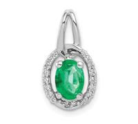 JewelryWeb 14ct White Gold Diamond and Oval Emerald Pendant Necklace-Pendant for Women