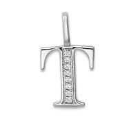 JewelryWeb 14ct White Gold Diamond Letter T Initial Pendant Necklace 15.26x8.65mm Wide-Pendant for Women