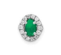 JewelryWeb 14ct White Gold Halo Diamond and Cabochon .73 Emerald Chain Slide Chain Necklace for Women and Men