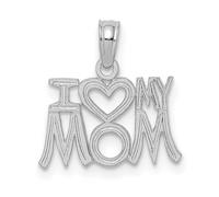 JewelryWeb 14ct White Gold I Love Heart My Mom Pendant Necklace 13.2x14.9mm Wide-Pendant for Women