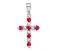 JewelryWeb 14ct White Gold Lab Created Ruby and Diamond Religious Faith Cross Pendant Necklace-Pendant for Women