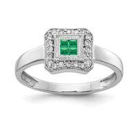 JewelryWeb 14ct White Gold Square Design Emerald and Diamond Ring Size 7 Band Style-Ring for Women