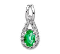 JewelryWeb 14ct White Gold Teardrop Diamond and Oval Emerald Pendant Necklace-Pendant for Women