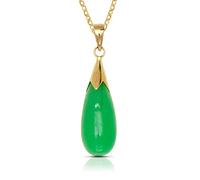 Jewelryweb 14ct Yellow Gold 41 Centimeters Green Dyed Jade Teardrop Dangle Pendant Necklace (5mm X 26mm)-Pendant for Women