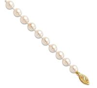 JewelryWeb 14ct Yellow Gold Pearl clasp 6 6.5mm White Akoya SW Freshwater Cultured-Pearl Bracelet 18 Centimeters Link-Bracelet for Women