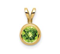 JewelryWeb 14ct Yellow Gold Polished 6mm Peridot Bezel Pendant Necklace-Pendant for Women