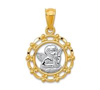 JewelryWeb 14ct Yellow Gold Polished and satin Rhodium Framed Cherub Pendant Necklace 20.3x13.3mm Pendant for Women