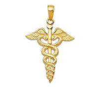 JewelryWeb 14ct Yellow Gold Solid Not engraveable Polished Caduceus Pendant Necklace 32x21mm-Pendant for Women