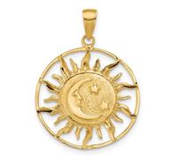 JewelryWeb 14ct Yellow Gold Solid Textured Polished Sun with Celestial Moon and Star Charm 30x23mm Pendant Necklace for Women