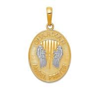 JewelryWeb 14ct Yellow Gold Textured Polished and Rhodium Reversible With Prayer Guardian Angel Pendant Necklace 26x16mm Wide-Pendant for Women