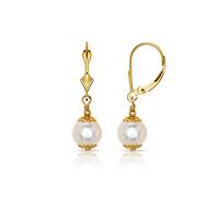 Jewelryweb 14ct Yellow Gold White Freshwater Cultured Pearl Drop Earrings For Women (3 lengths) Dangle Earring