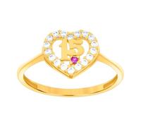 JewelryWeb 14ct Yellow Gold Womens Purple White CZ Simulated Diamond Sweet 15 Love Heart Quinceanera Ring 9.1x9.1mm Wide Statement-Ring for Women