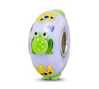 JewelryWeb 15.2mm Ster.silver Reflections Hand Painted Froggie Kisses Fenton Glass Bead Charm Pendant Necklace for Women