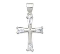 JewelryWeb 15mm 925 Sterling Silver Polished Tapered Baguette CZ Simulated Diamond Religious Faith Cross Pendant Necklace-Pendant for Women