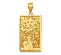 JewelryWeb 16.5mm 14ct Solid Yellow Gold The Sun Tarot Card Pendant Necklace-Pendant for Women