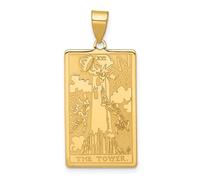JewelryWeb 16.5mm 14ct Solid Yellow Gold The Tower Tarot Card Pendant Necklace-Pendant for Women