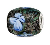 JewelryWeb 16.5mm Ster.silver Reflections Hand Paint Hydrangea Celestial Moonlight Fenton Glass Bead Charm Pendant Necklace for Women