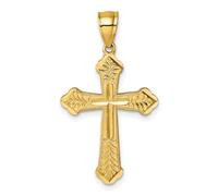 JewelryWeb 17.5mm 14ct Solid Yellow Gold Polished Sparkle Cut Textured Fancy Religious Faith Cross Pendant Necklace-Pendant for Women