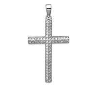JewelryWeb 18.2mm 925 Sterling Silver Rhodium Plated Pave CZ Simulated Diamond Religious Faith Cross Pendant Necklace-Pendant for Women