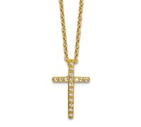 JewelryWeb 18mm Ss Gold Plated Polished CZ Simulated Diamond Latin Religious Faith Cross Necklace 46 Centimeters Pendant-Necklace for Women