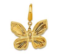 JewelryWeb 19.5mm 14ct Solid Yellow Gold Polished Beaded and Sparkle Cut Butterfly Angel Wings Pendant Necklace-Pendant for Women