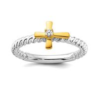 JewelryWeb 2.5mm 14ct Two tone Gold Stackable Diamond Religious Faith Cross Ring Size 7-Stackable-Ring for Women