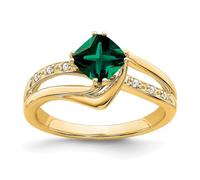 JewelryWeb 2 To 5.5mm 14ct Solid Yellow Gold Created Emerald and Diamond Ring Size 7 Band Style-Ring for Women
