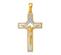 JewelryWeb 20mm 14ct Solid Gold Two tone Polished and Satin Crucifix With Square Cut Out Pendant Necklace-Pendant for Women