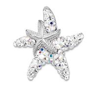 JewelryWeb 21mm 925 Sterling Silver Rhodium Plated Polished Crystal Sea shell Nautical Starfish Pendant Chain Slide Chain Necklace for Women and Men