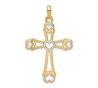 JewelryWeb 22.74mm 14ct With Rhodium Sparkle Cut Religious Faith Cross W Love Hearts Pendant Necklace-Pendant for Women