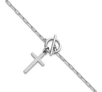 JewelryWeb 25.7mm 925 Sterling Silver Rhodium Plated Religious Faith Cross Paperclip Link With 3 Centimeters Extension Bracelet 17 Centimeters- Link-Bracelet for Women