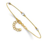 JewelryWeb 3.2mm 14ct Solid Gold Two tone Polished Sparkle Cut Beaded 18 Centimeters With 3 Centimeters Extension Bracelet Link-Bracelet for Women