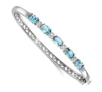 JewelryWeb 3.8 To 5mm 925 Sterling Silver Rhodium Plated Aqua Glass and Cubic Zirconia Hinged Bangle Bracelet Cuff-Bracelet for Women