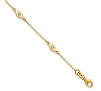 JewelryWeb 3.8mm 14ct Solid Yellow Gold Polished Enameled Evil Eye Station Cable Bracelet 18 Centimeters Link Bracelet for Women