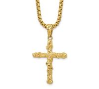 JewelryWeb 31mm Stainless Steel Polished Textured Yellow Ip Nugget Religious Faith Cross Necklace 56 Centimeters Pendant-Necklace for Women