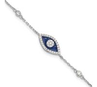 JewelryWeb 5.25mm 925 Sterling Silver Rhodium Plated CZ Enamel Evil Eye With 3 Centimeters Extension Bracelet 18 Centimeters Link Bracelet for Women