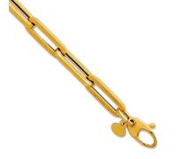 JewelryWeb 5.34mm 14ct Solid Yellow Gold Polished and Textured Paperclip 19 Centimeters Bracelet Link Bracelet for Women