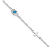 JewelryWeb 5.6mm 925 Sterling Silver Rhodium CZ Enamel Religious Faith Cross With Eye W/1in Extension Bracelet 17 Centimeters Link-Bracelet for Women