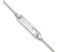 JewelryWeb 5.94mm Ss Polished Cut out Love Heart Box Chain With 1 Centimeters Extension Teen ID Bracelet 14 Centimeters Identification-Bracelet
