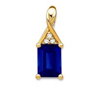 JewelryWeb 5.9mm 14ct Solid Yellow Gold Emerald shape Sapphire and Diamond Pendant Necklace-Pendant for Women